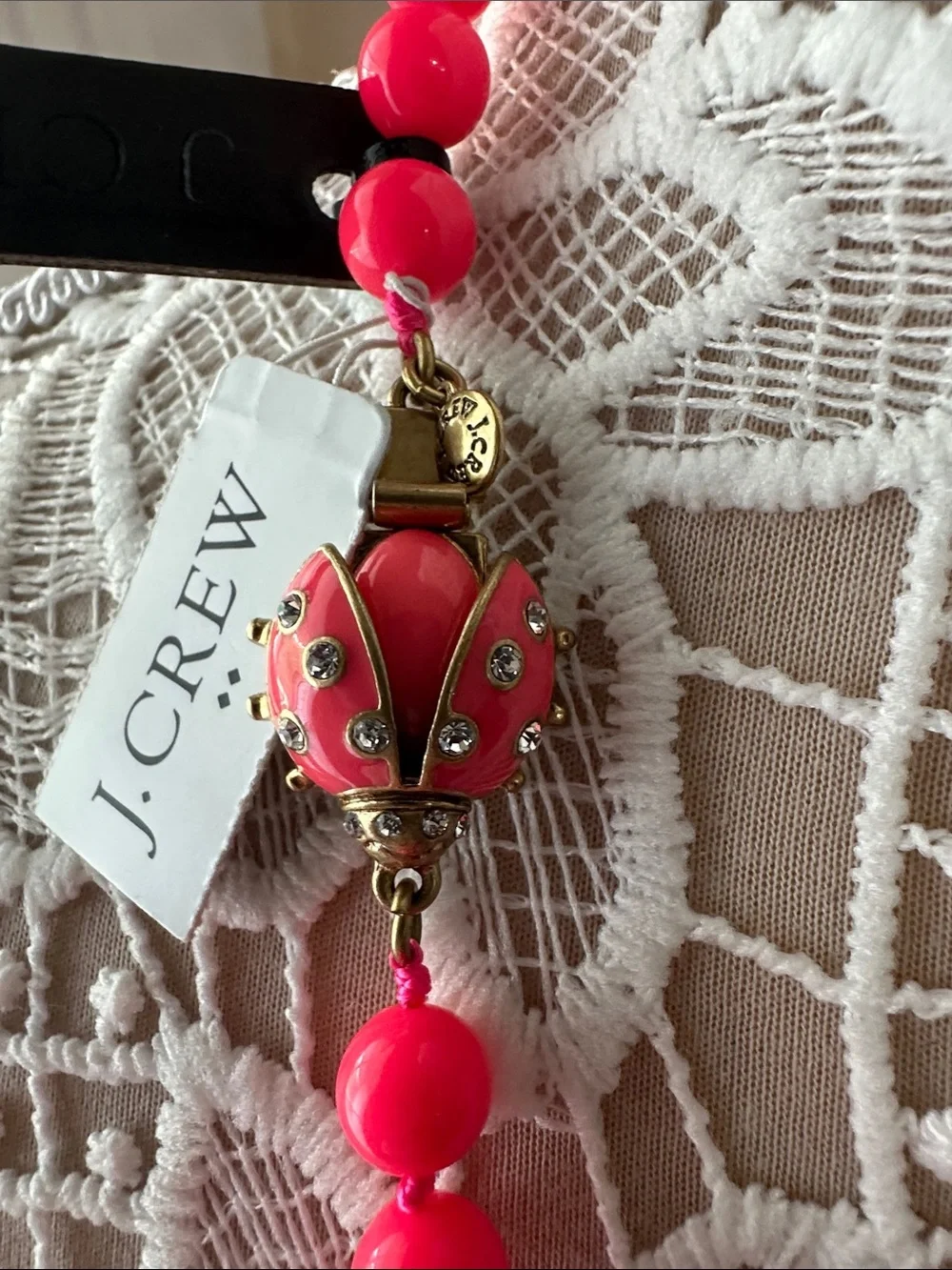 NWT J. Crew Ladybug Closure Hot Pink Beaded Necklace